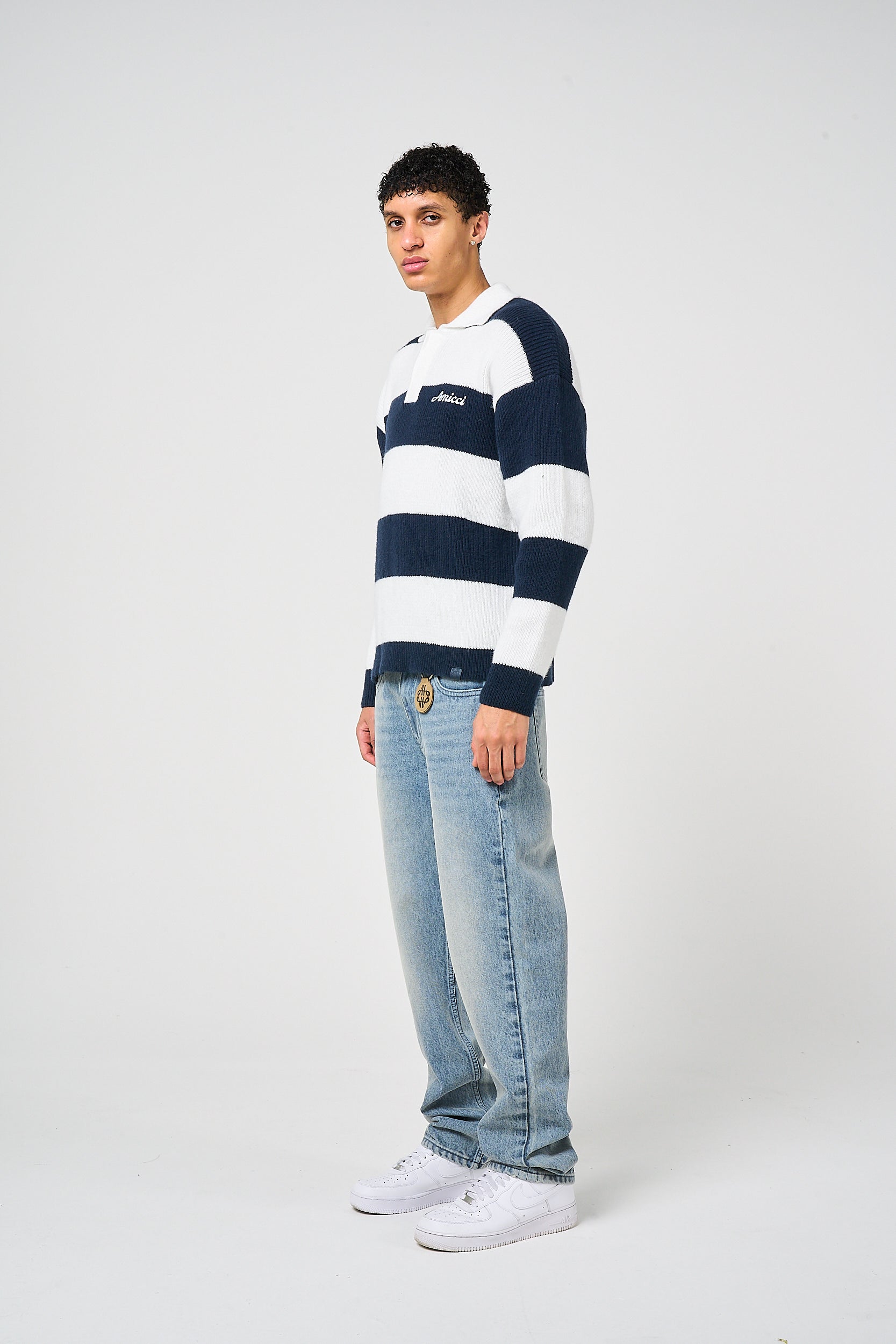 Awing Navy Striped Knitwear Sweatshirt
