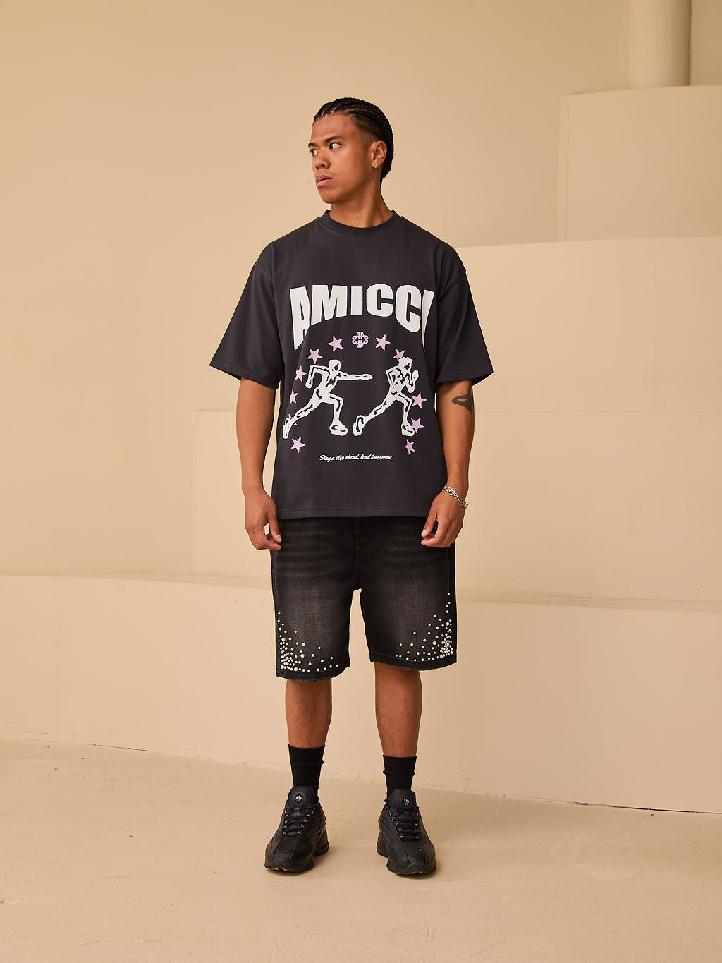 Direction Zwart Grafisch T-shirt