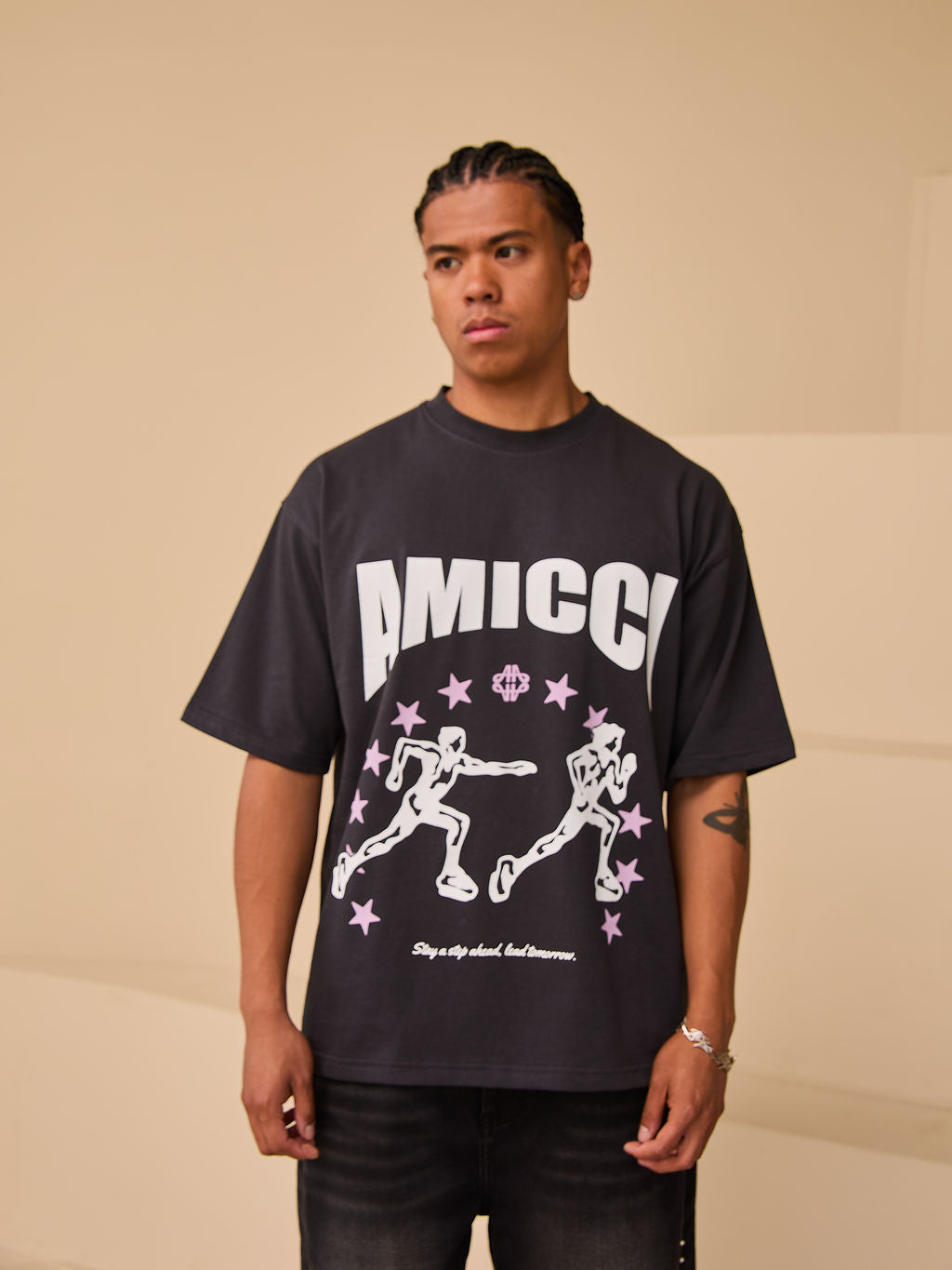 Direction Zwart Grafisch T-shirt