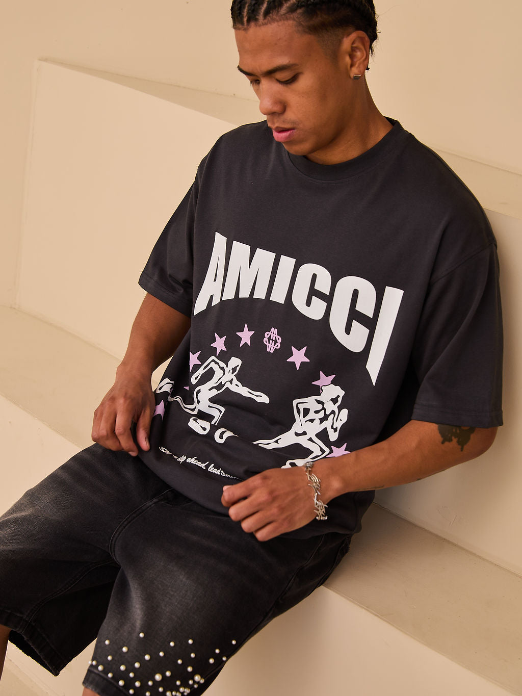 Direction Zwart Grafisch T-shirt