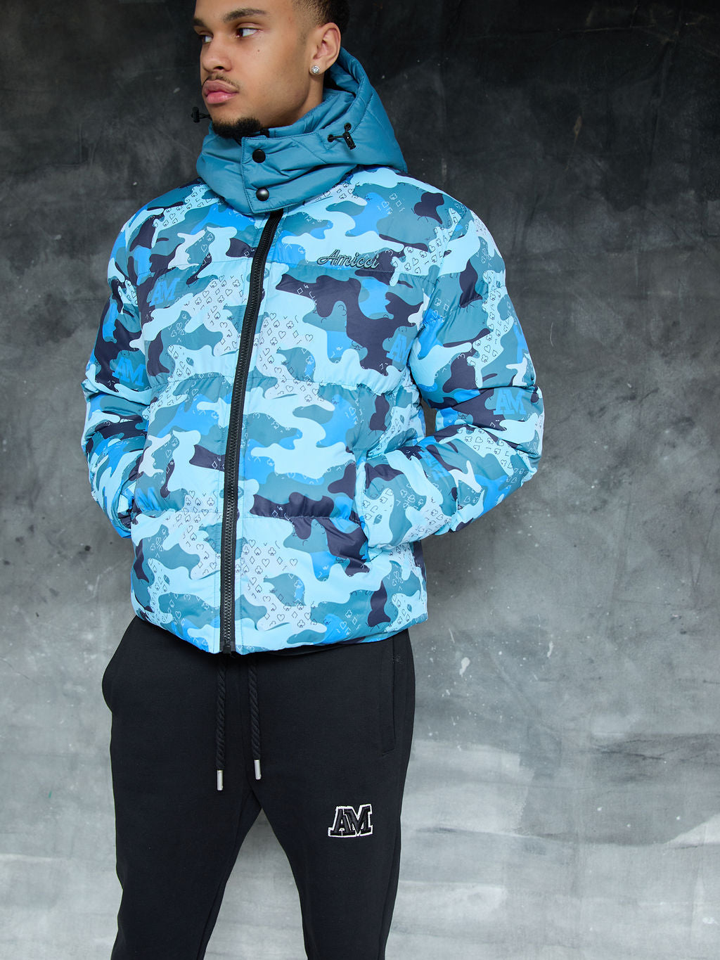 Donte Blau Camouflage Puffer Jacket