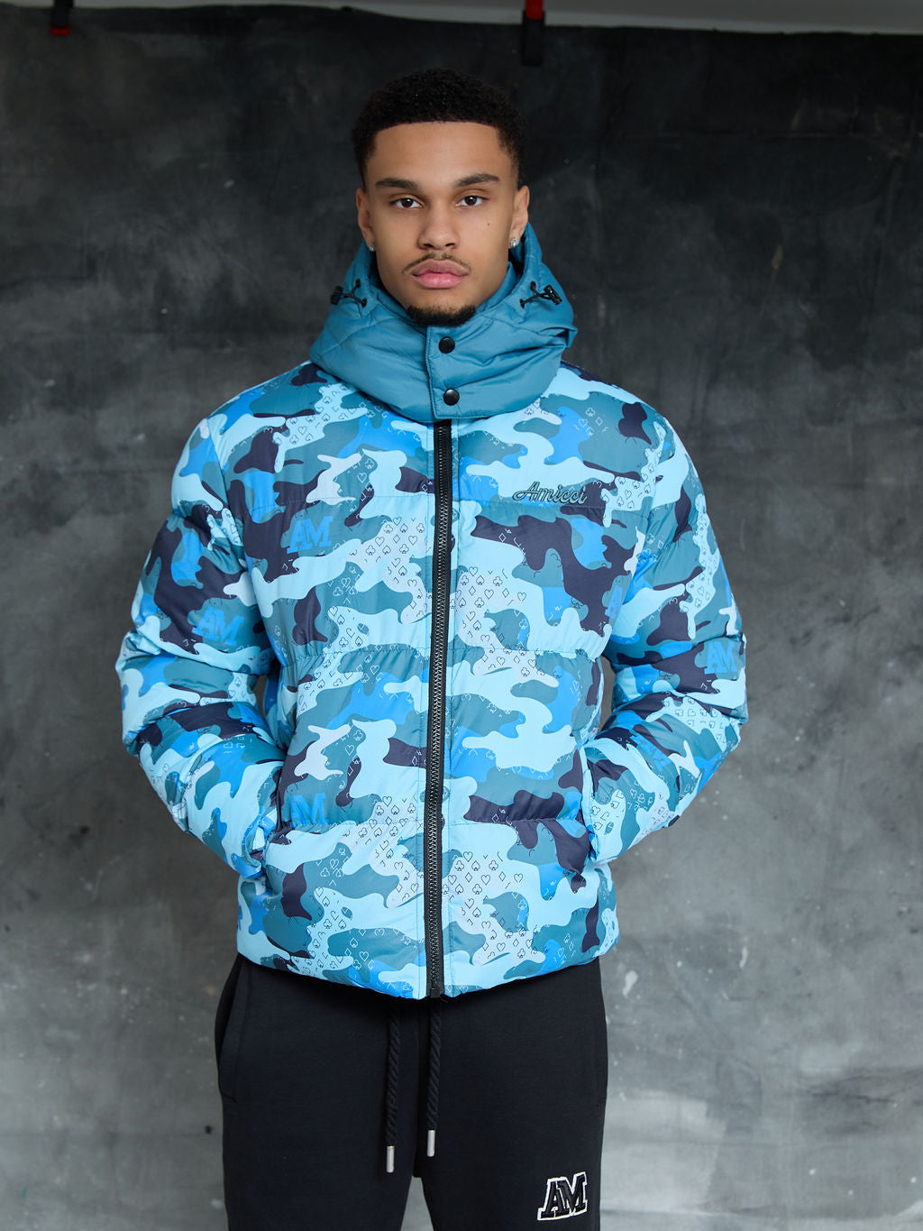 Donte Blau Camouflage Puffer Jacket