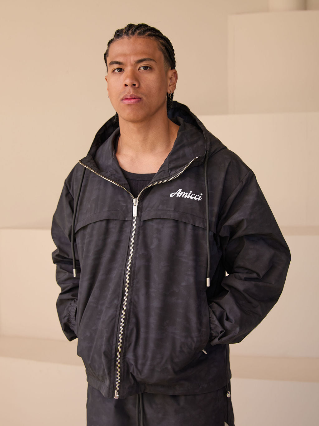 Almeria Patroon Windbreaker Jas Zwart