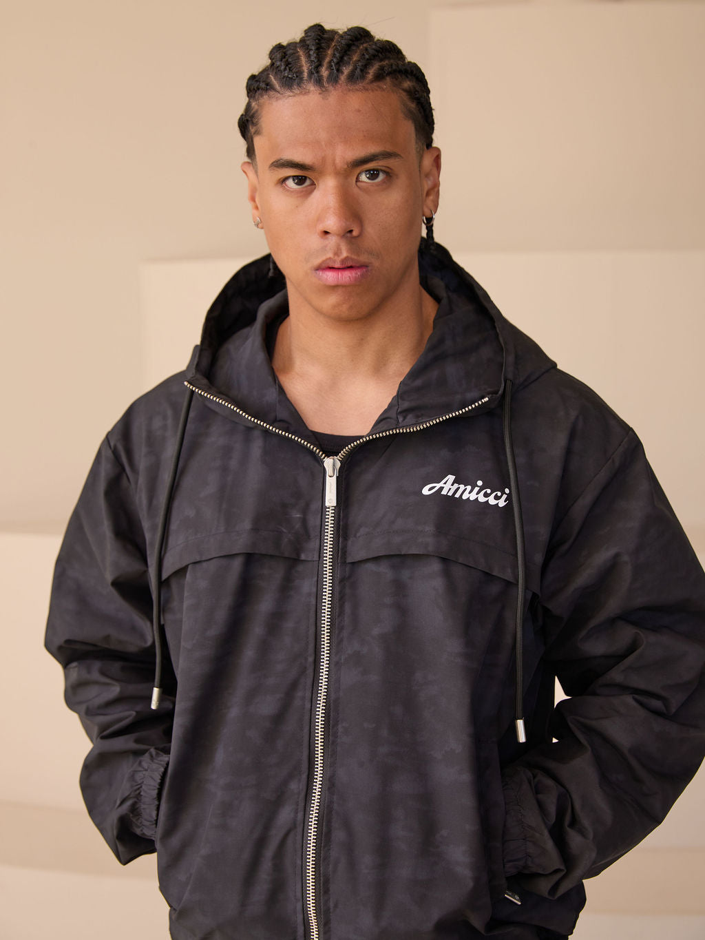 Almeria Patroon Windbreaker Jas Zwart