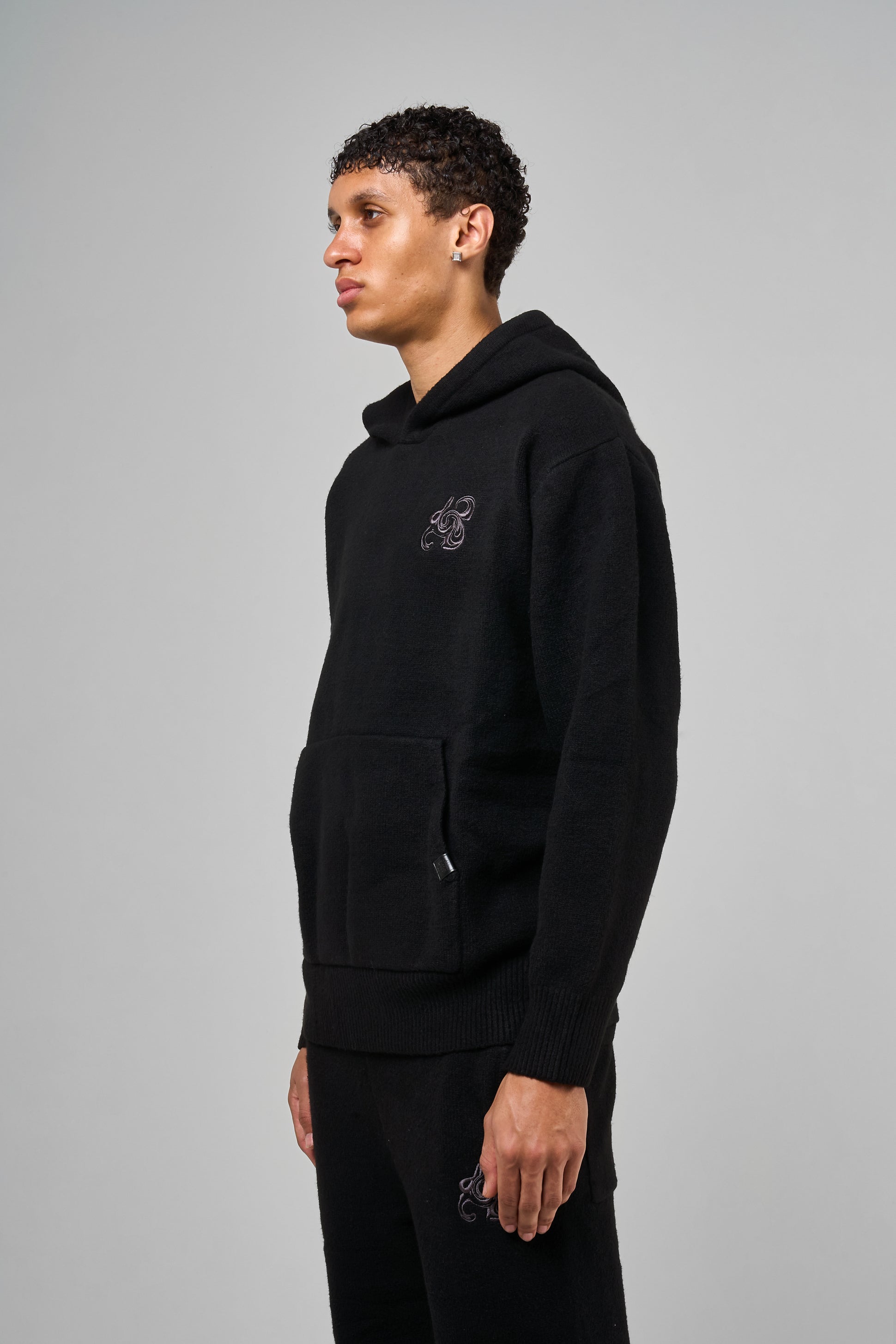Amos Black Knitted Hoodie