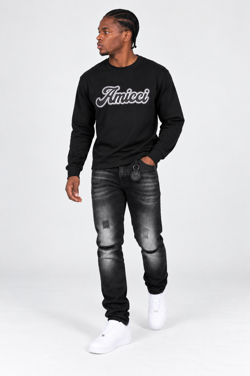 Rachid Long Sleeve Puff Print T Shirt Black