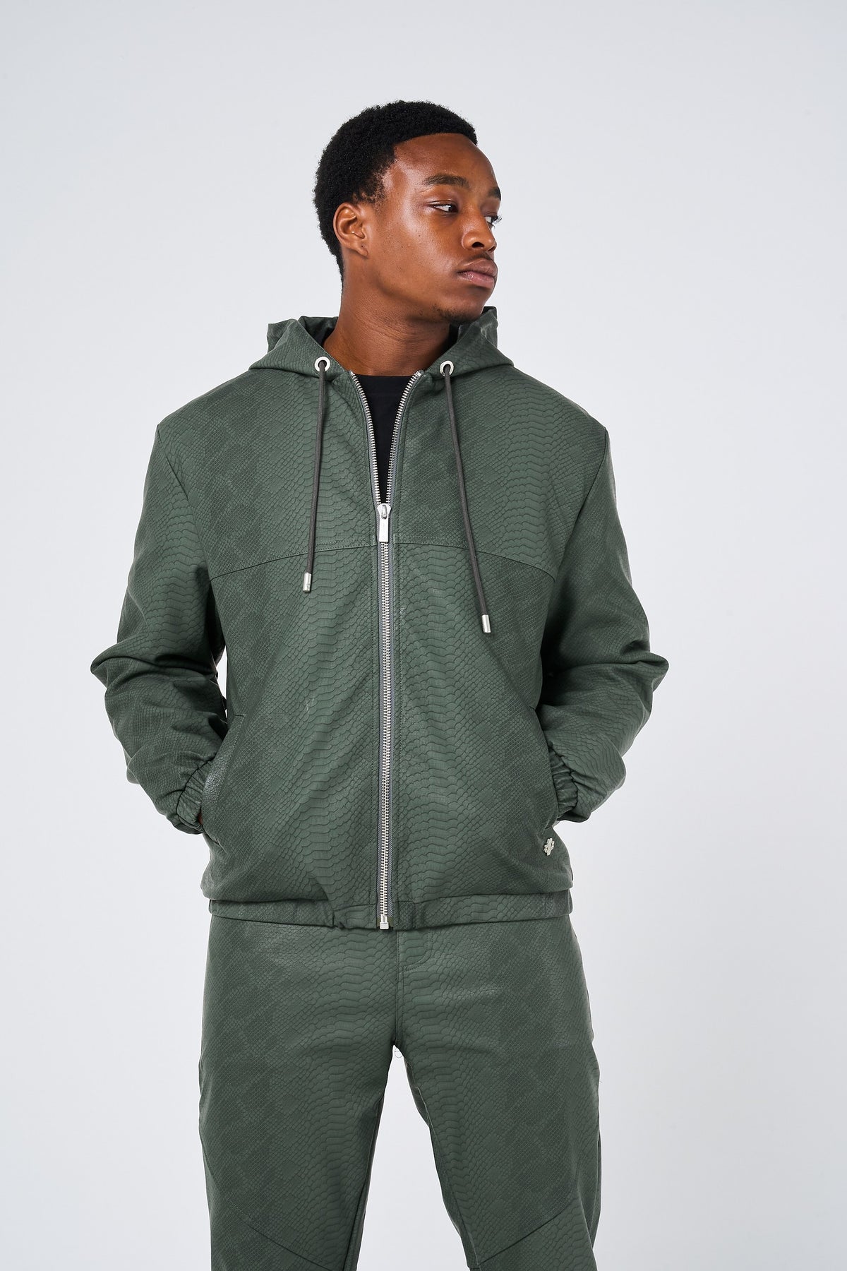 Isandro Khaki Croco Leren Jas