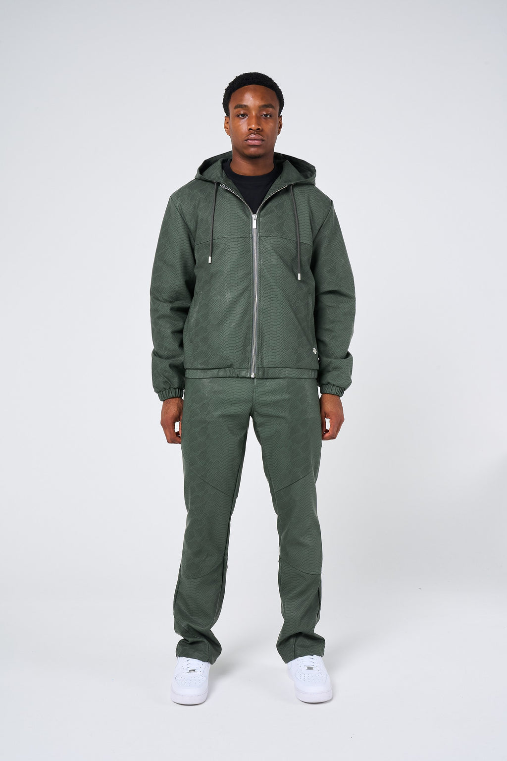 Isandro Khaki Croc Leather Jacket