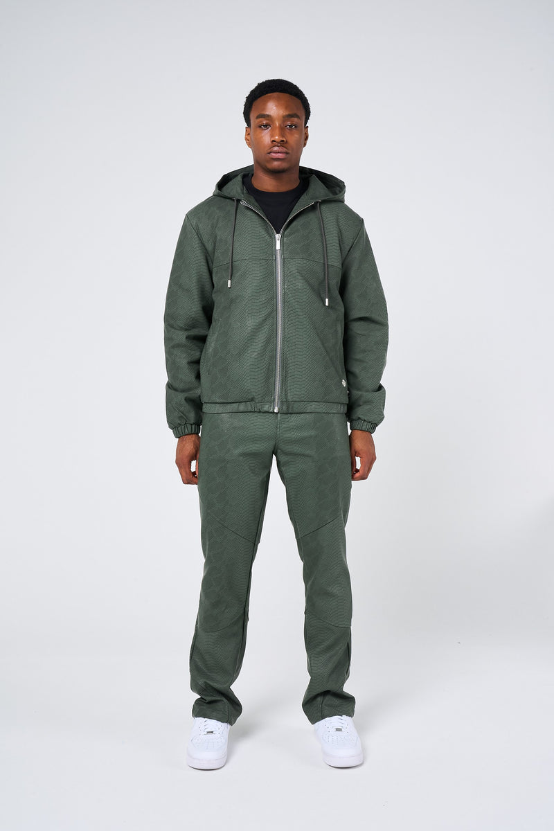 Isandro Khaki Croc Leather Jacket