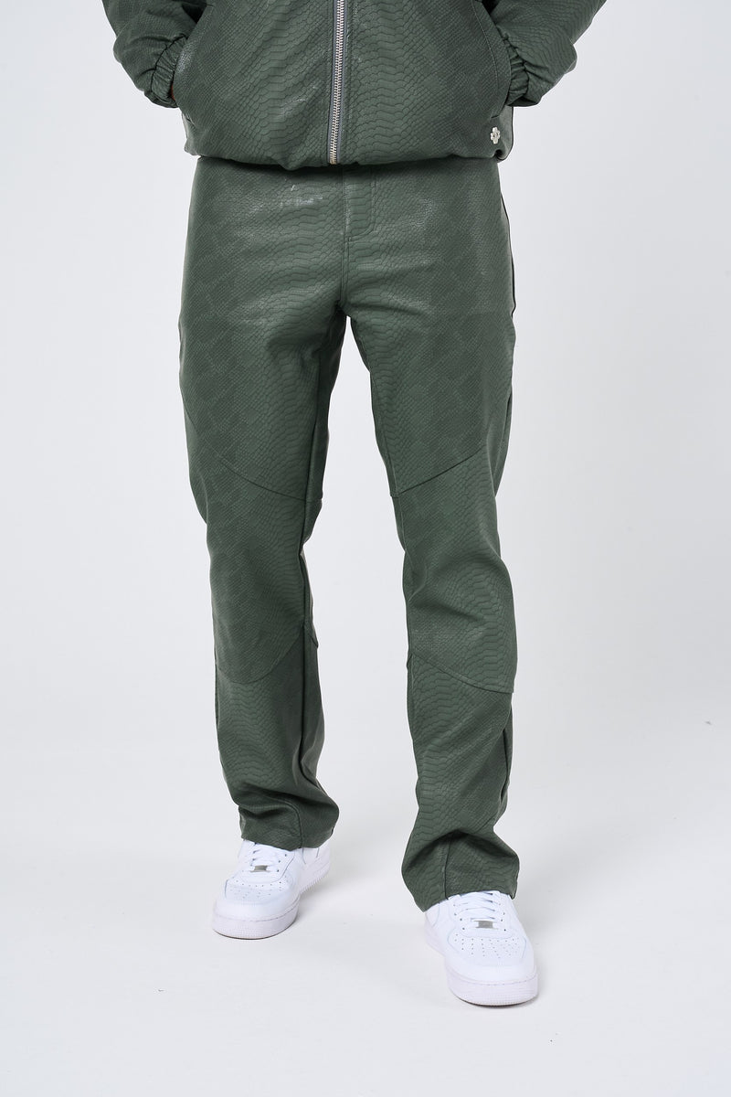 Isandro Khaki Croc Leather Pants