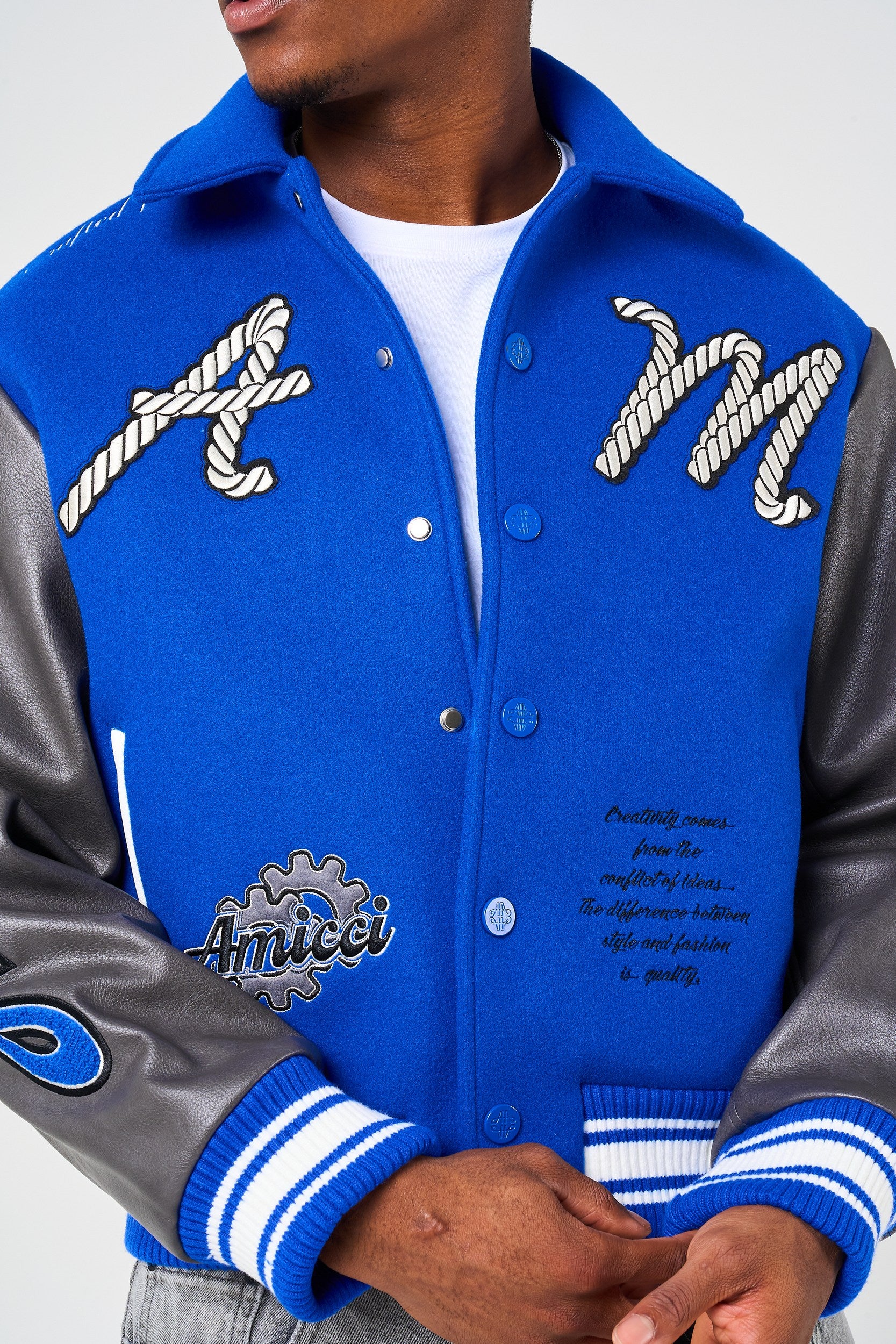 Taras Navy Varsity Jacket – Amicci