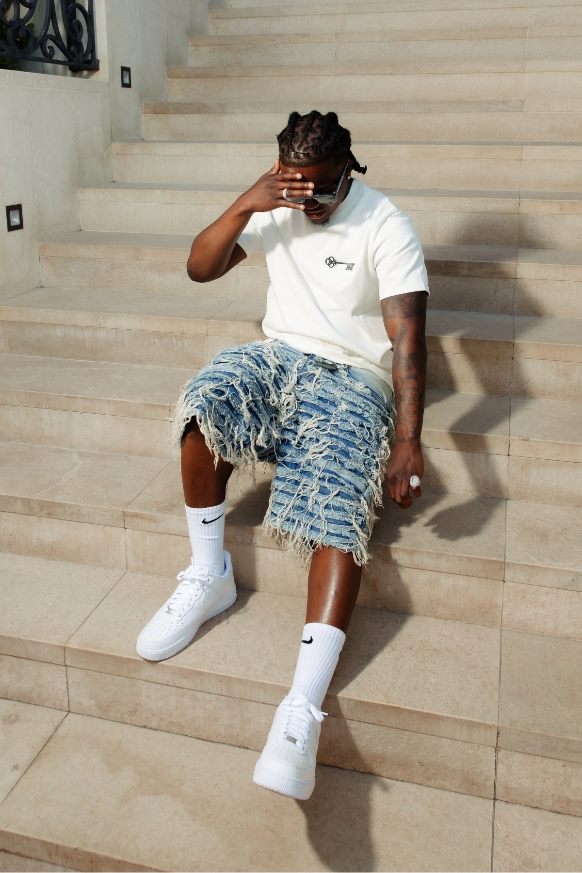 Shorts en denim bleu effiloché Sassari
