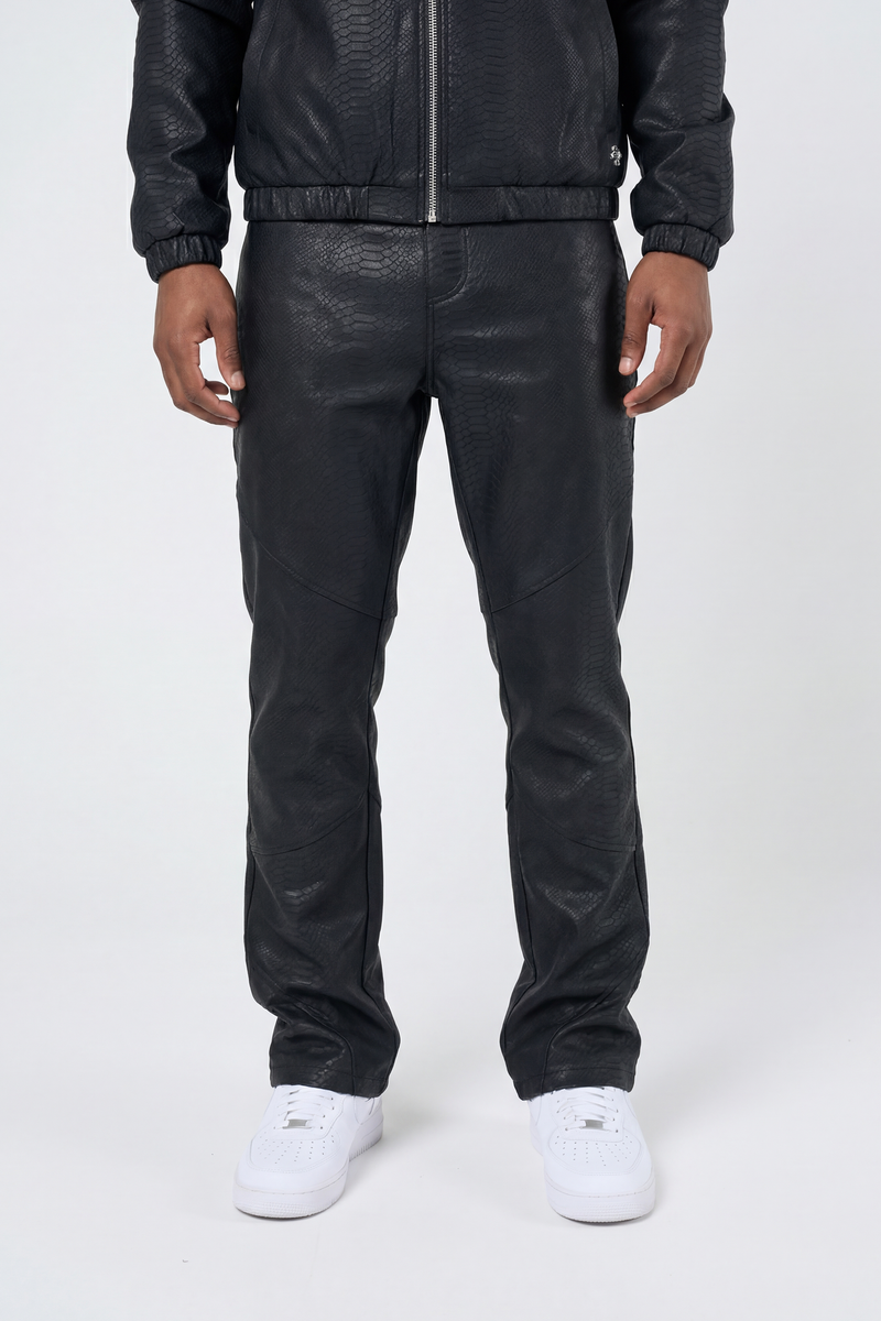 Isandro Zwarte Croco Leren Broek