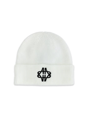 Fluffy Emblem White Knitted Beanie