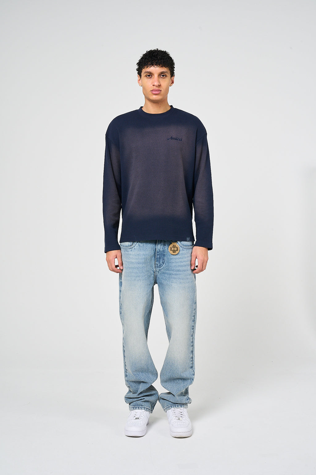 Pandan Navy Waffle Long Sleeve T Shirt