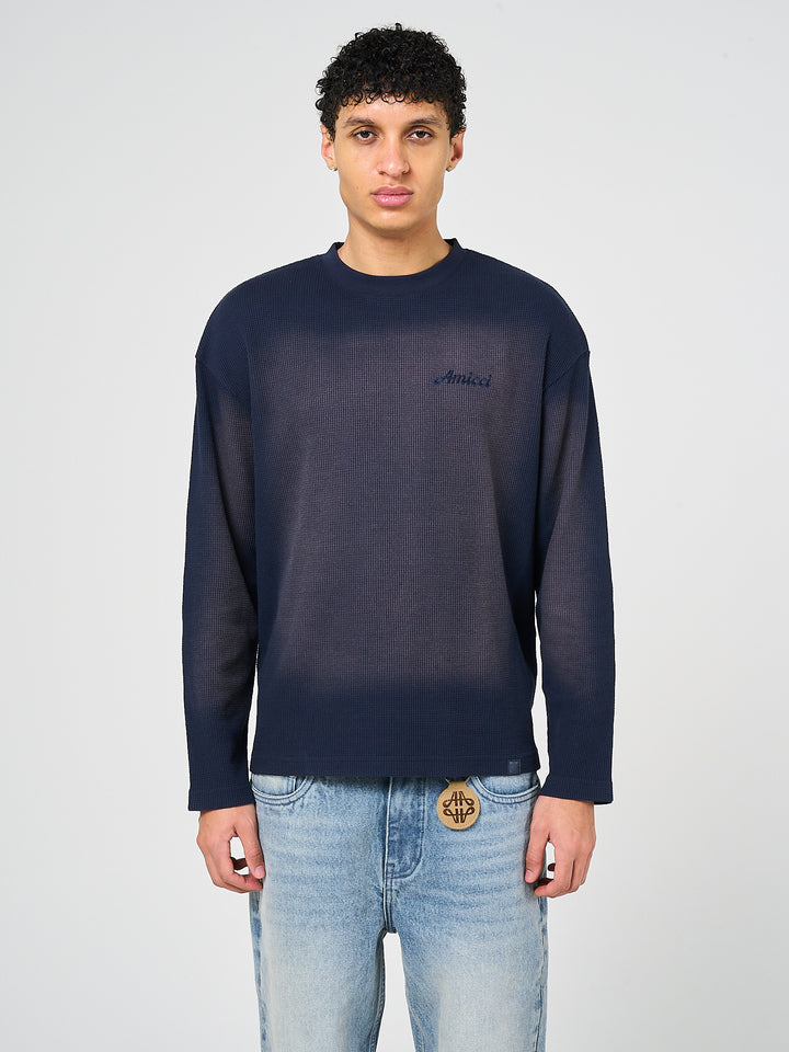 Pandan Navy Waffle Long Sleeve T Shirt