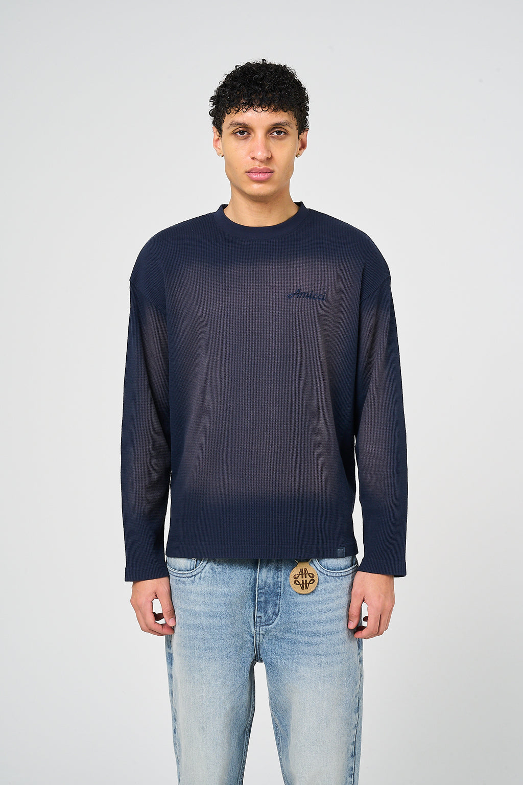 Pandan Navy Waffle Long Sleeve T Shirt