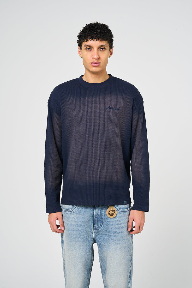 Pandan Marine Wafel T-shirt Lange Mouw