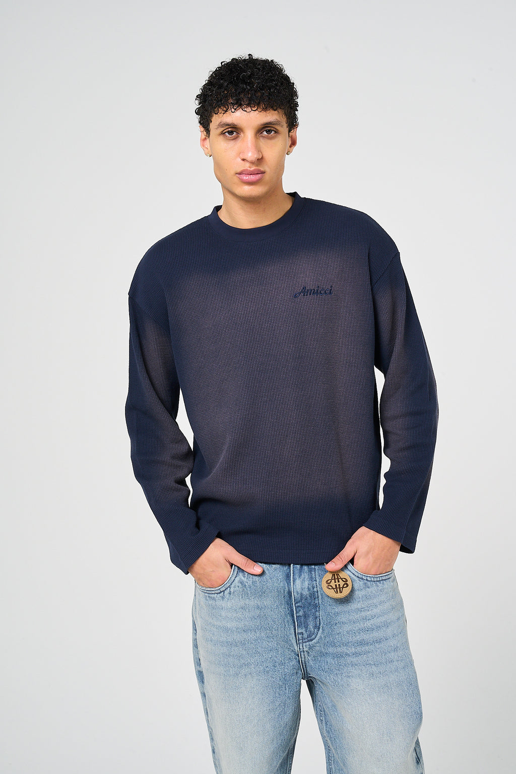Pandan Navy Waffle Long Sleeve T Shirt