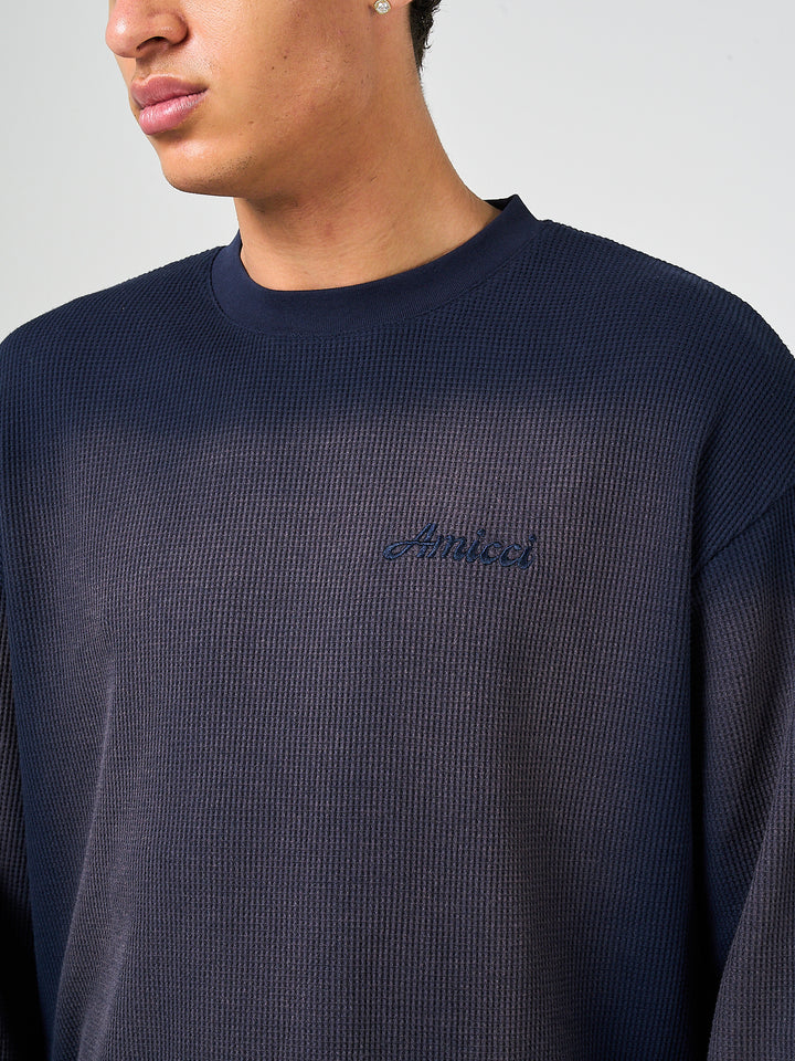 Pandan Navy Waffle Long Sleeve T Shirt