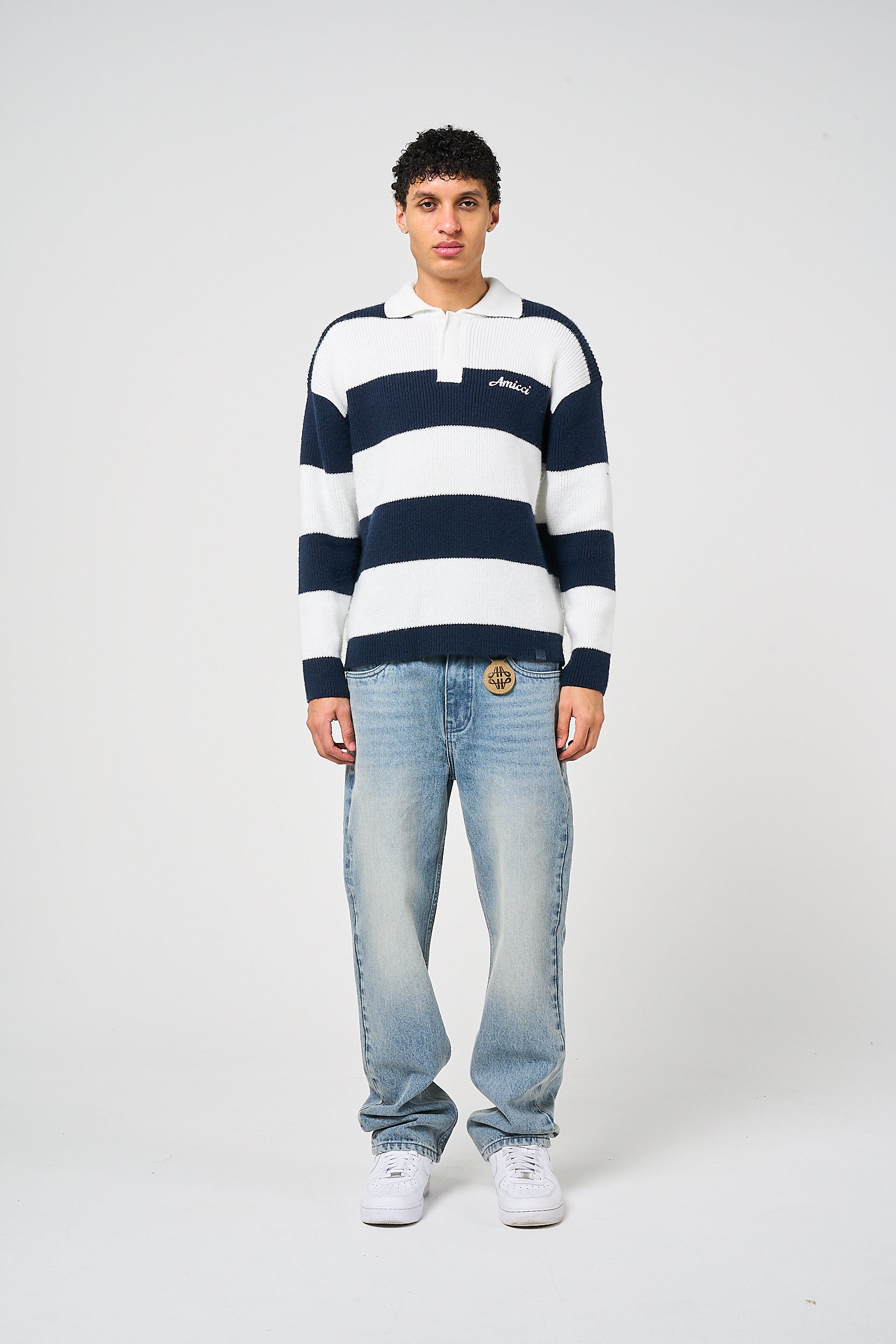 Awing Navy Striped Knitwear Sweatshirt