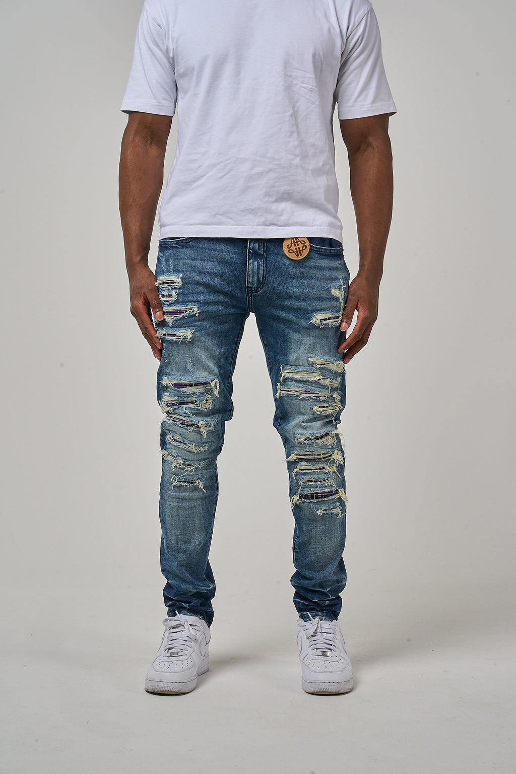 Belvedere Heavy Ripped Middenblauwe Skinny Jeans