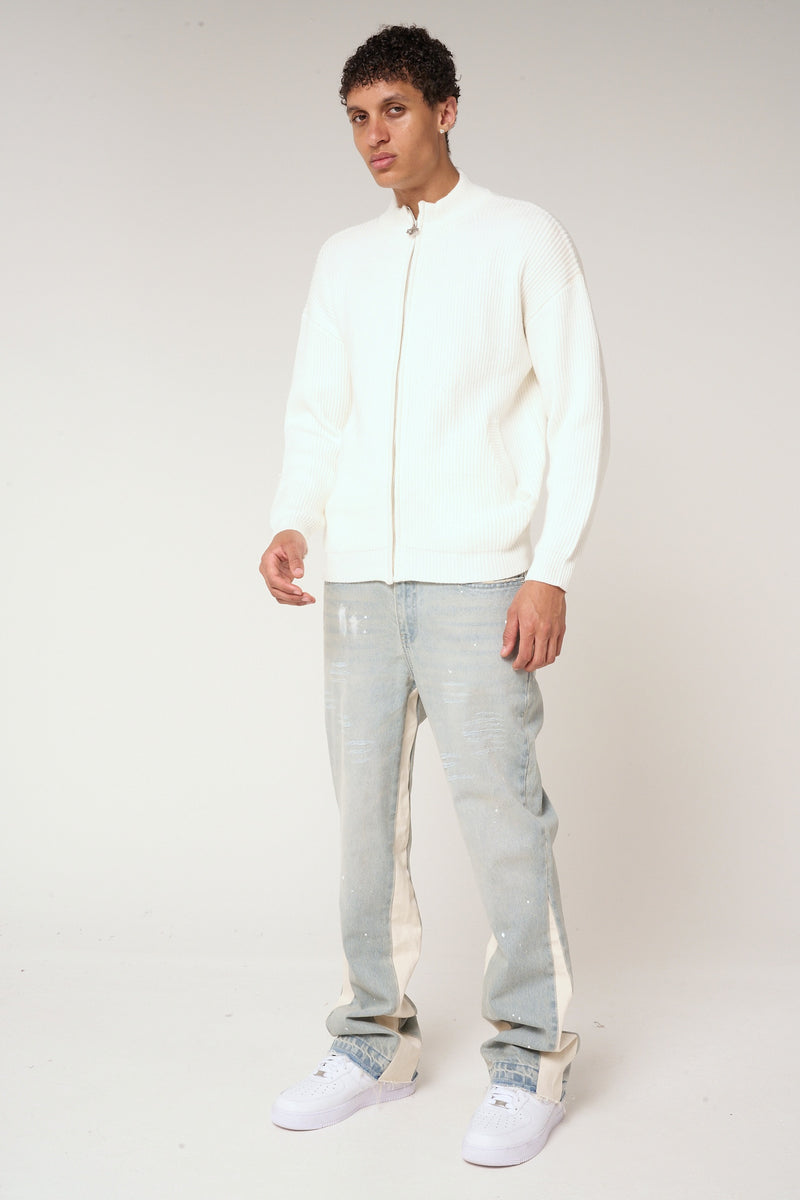 Mesa Ribbed Zip-Through Sweater White