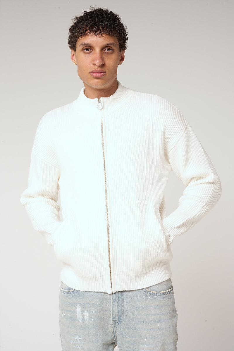 Mesa Ribbed Zip-Through Sweater White