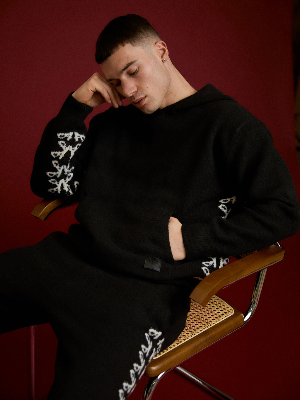 Merino Knitwear Black Hoodie