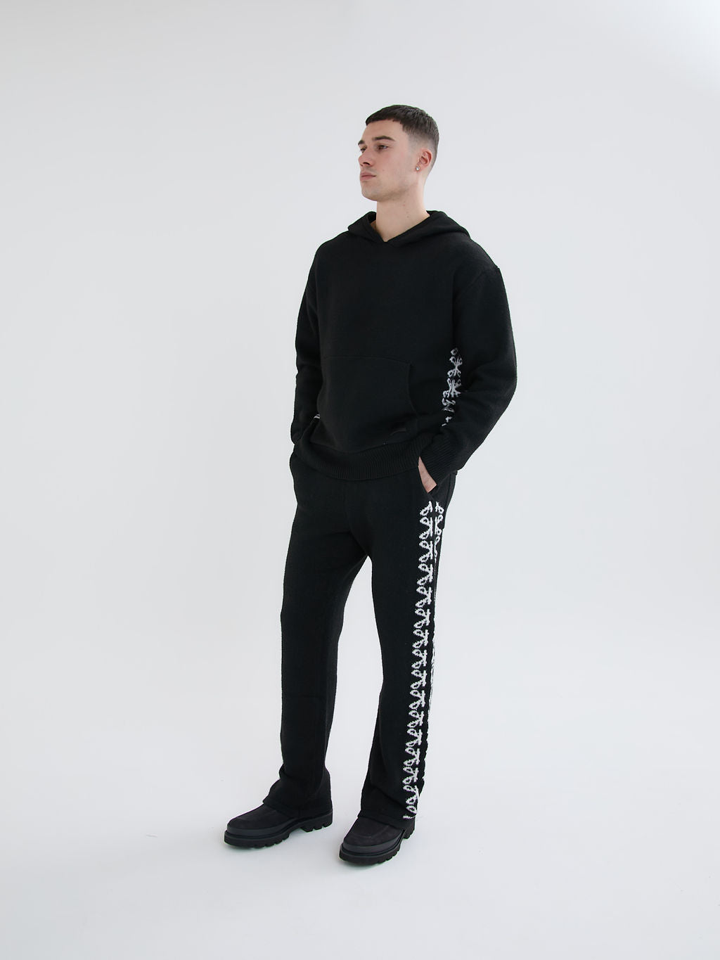 Merino Knitwear Black Hoodie