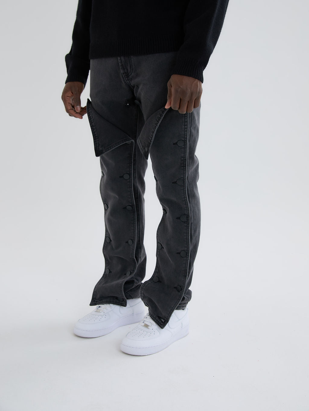 Jeans à panneaux délavés noirs Knox