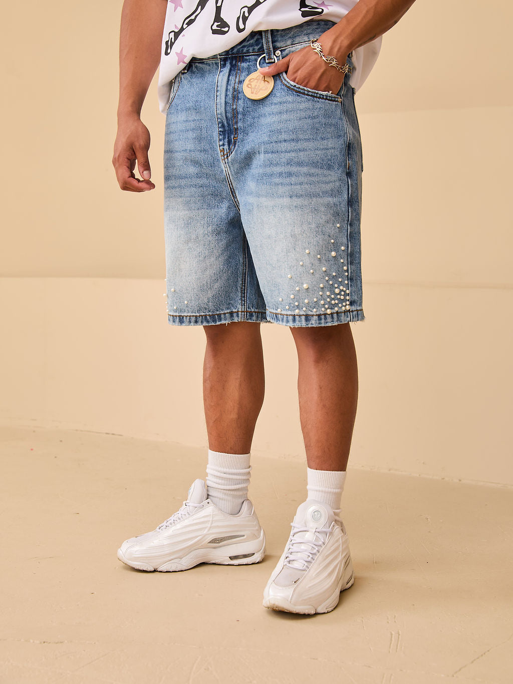 Akoya Pearl Denim Shorts Blue