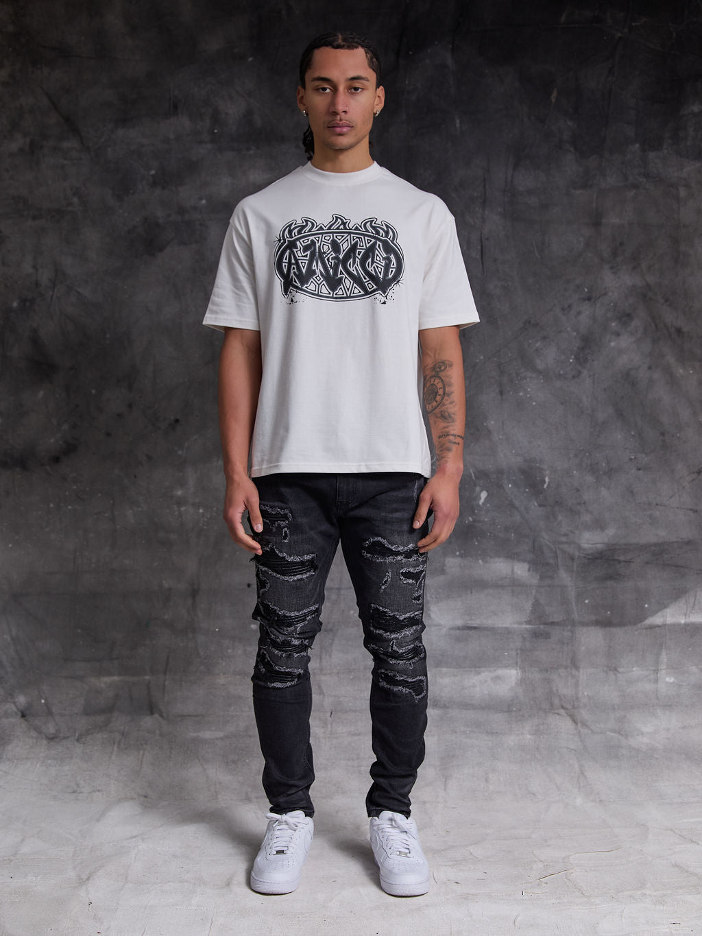Rocco Heavy Ripped Black Skinny Jeans