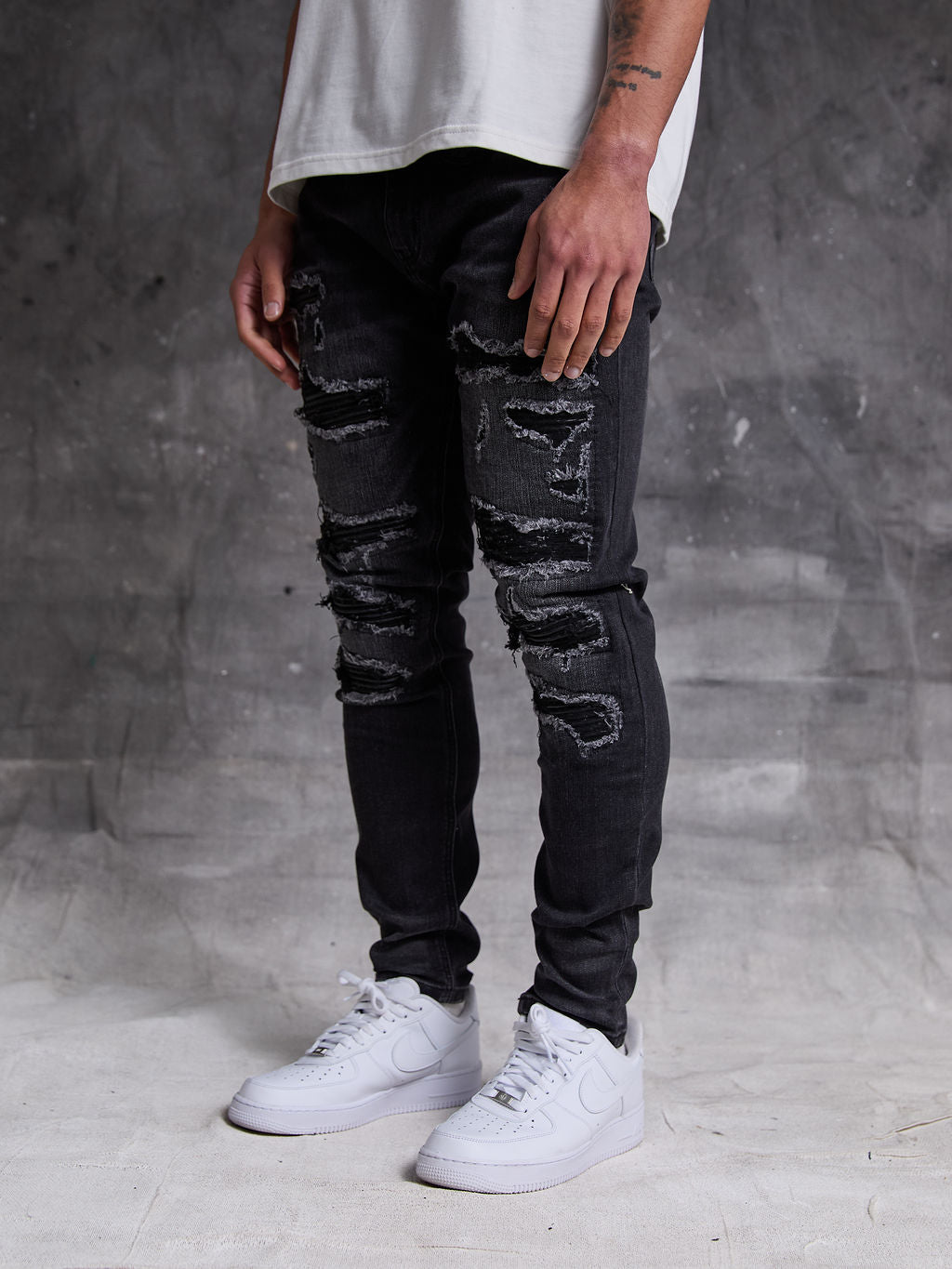 Rocco Heavy Ripped Black Skinny Jeans