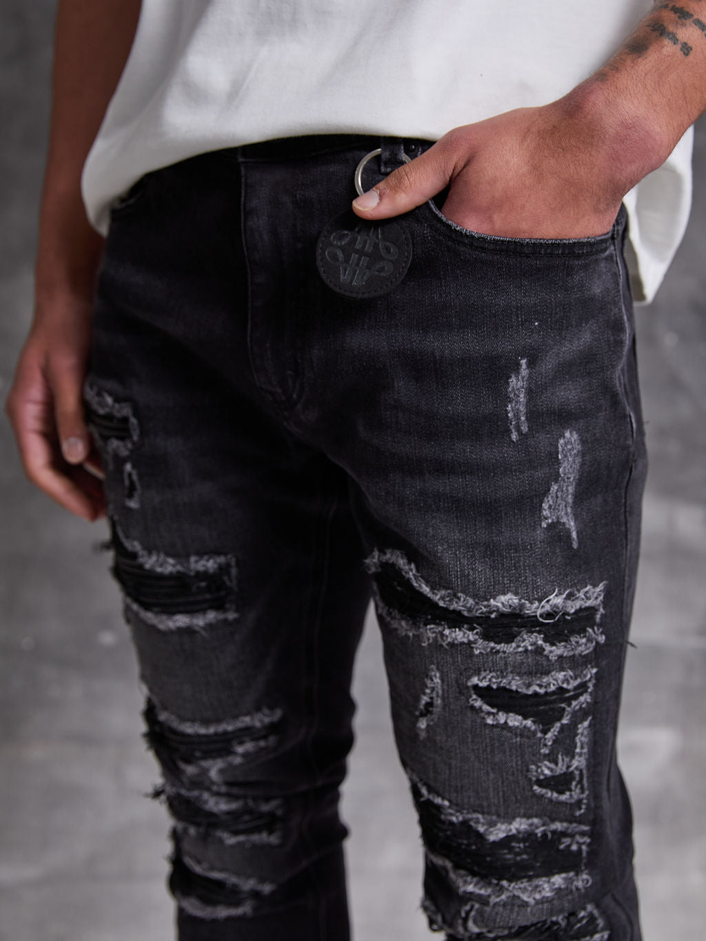 Rocco Heavy Ripped Black Skinny Jeans