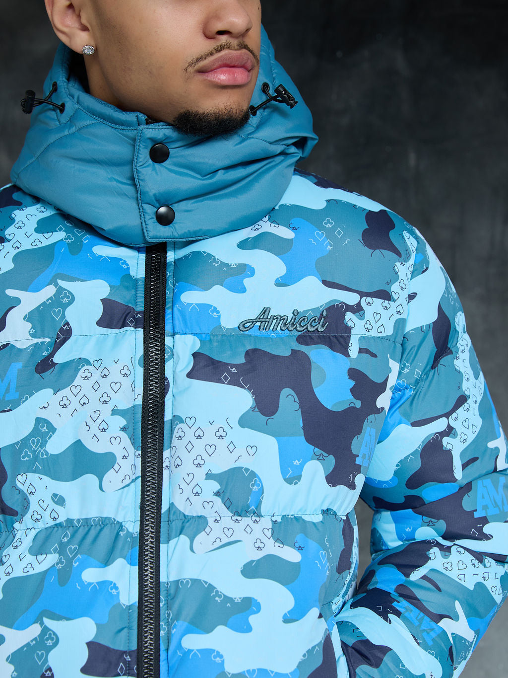 Donte Blau Camouflage Puffer Jacket