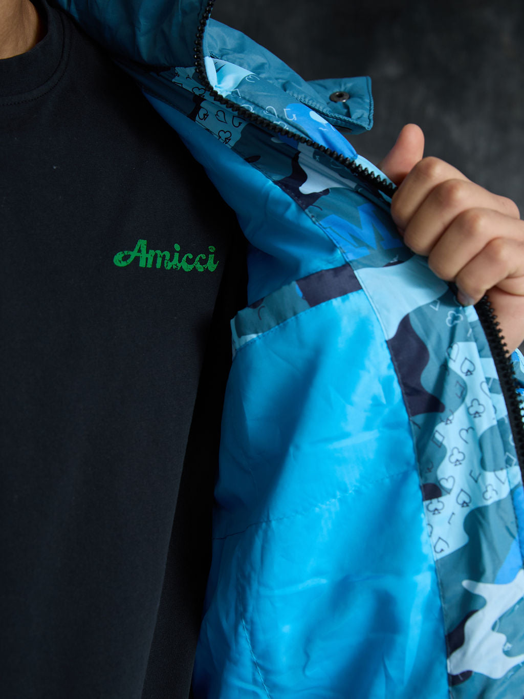 Donte Blau Camouflage Puffer Jacket