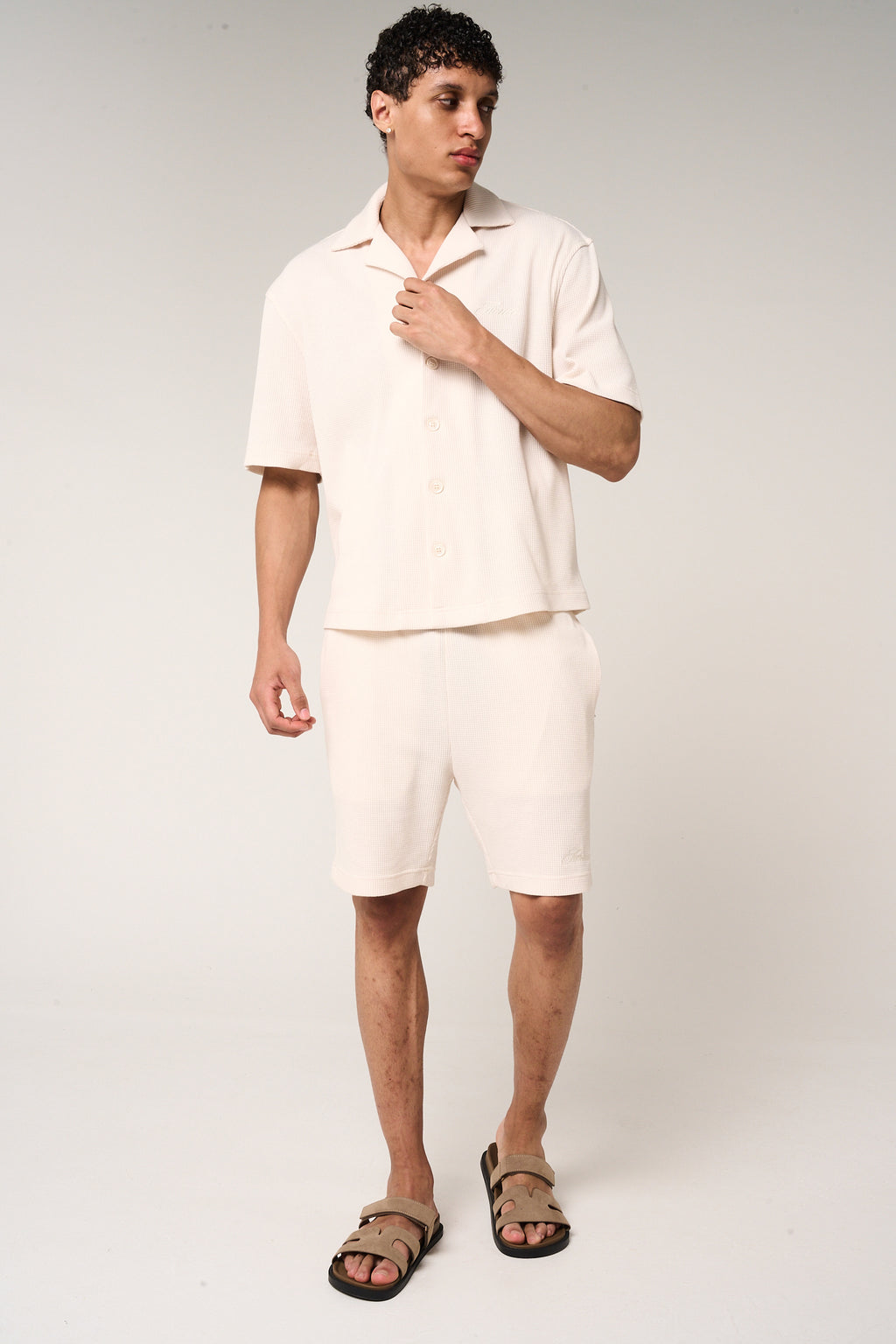 Cairo Waffle Knit Shirt Beige