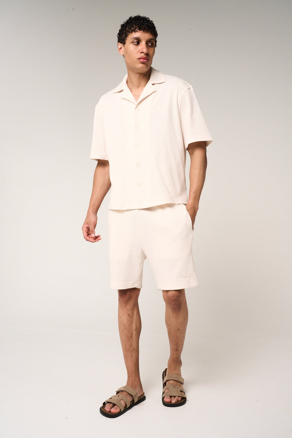 Cairo Waffle Knit Shirt Beige