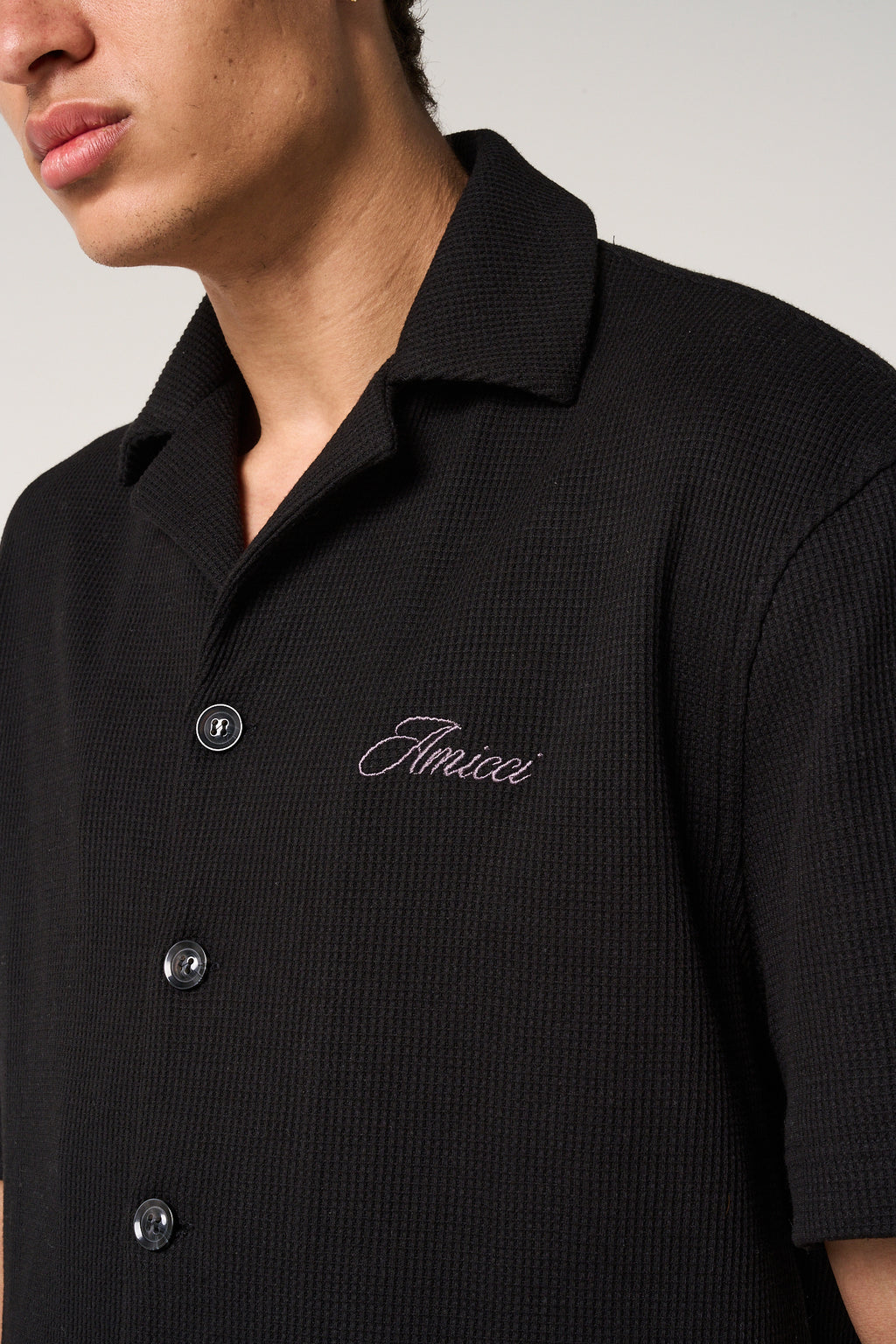 Cairo Waffle Knit Shirt Black