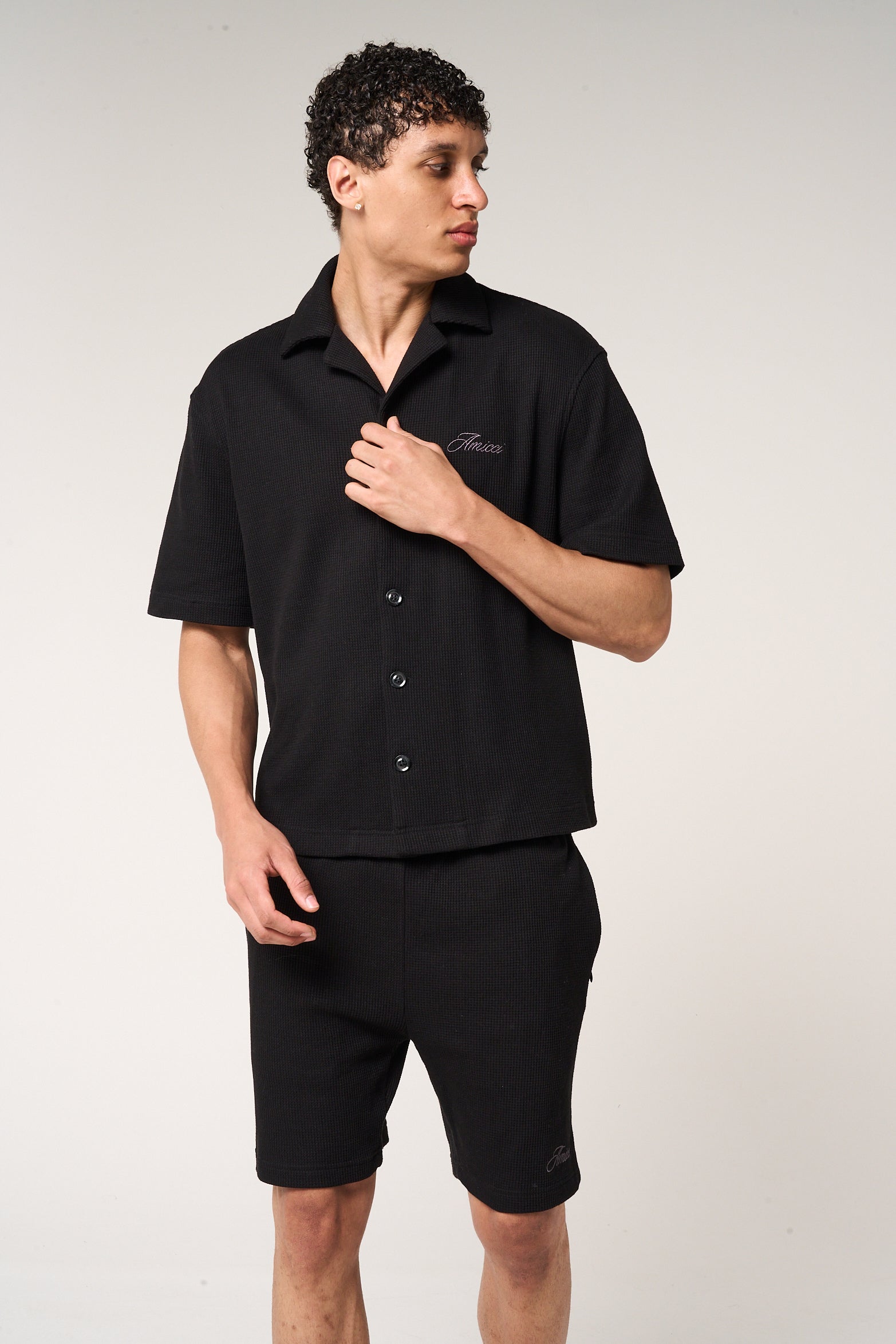 Cairo Waffle Knit Shirt Black