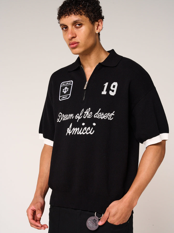 Reno Knitted Zip Polo Black