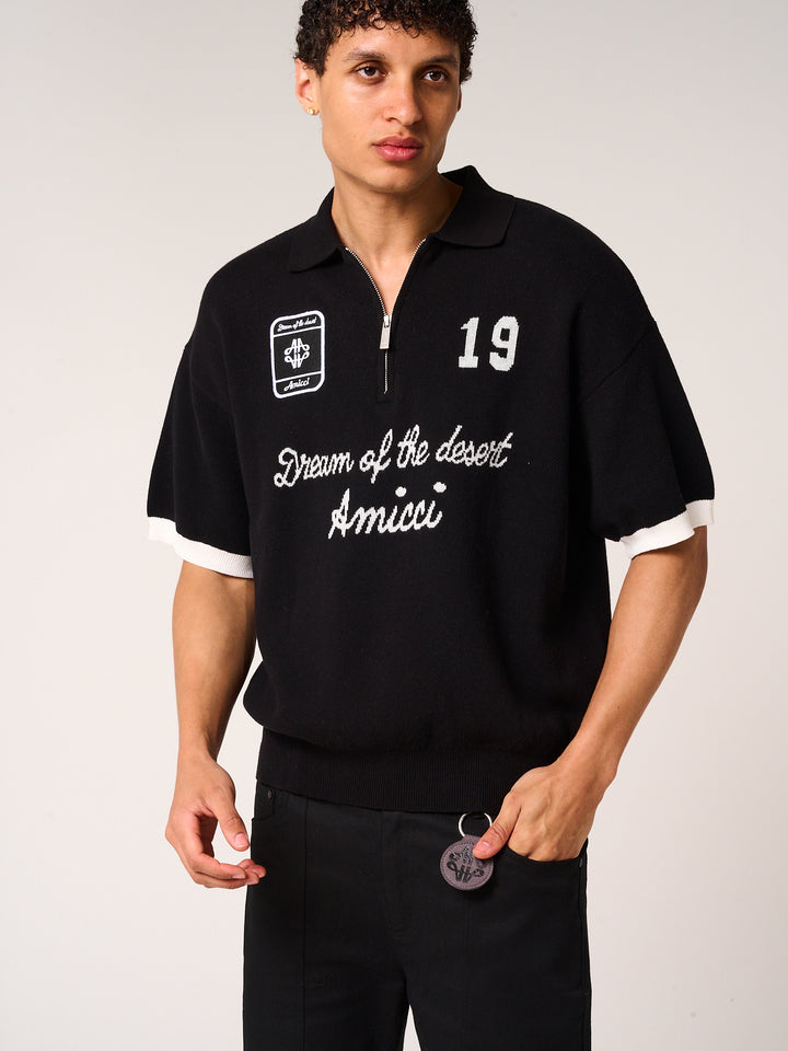 Reno Knitted Zip Polo Black