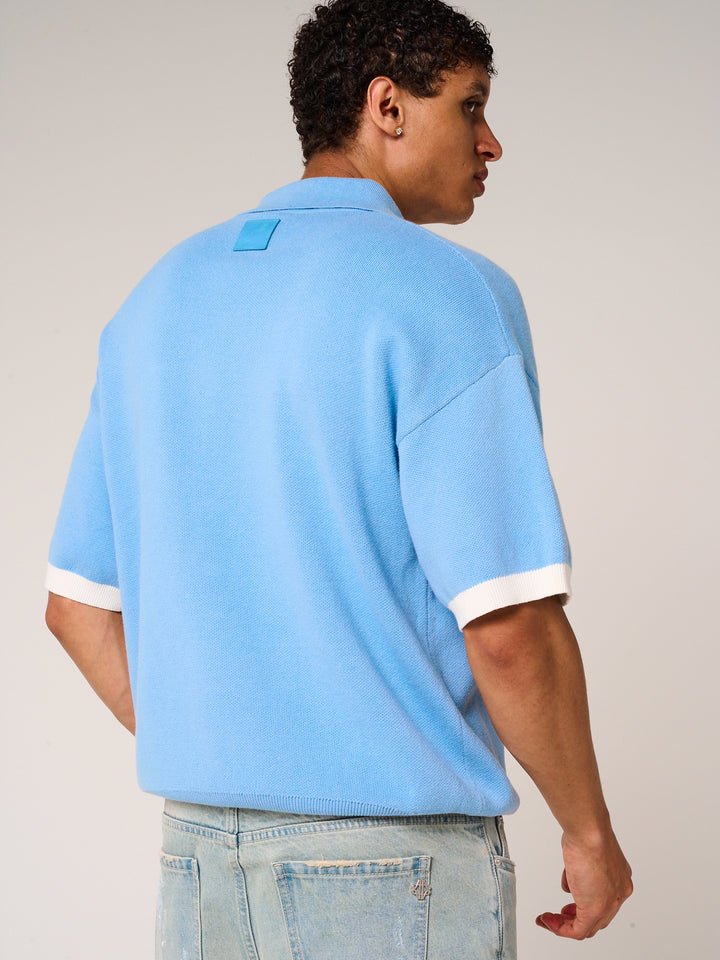 Reno Knitted Zip Polo Blue