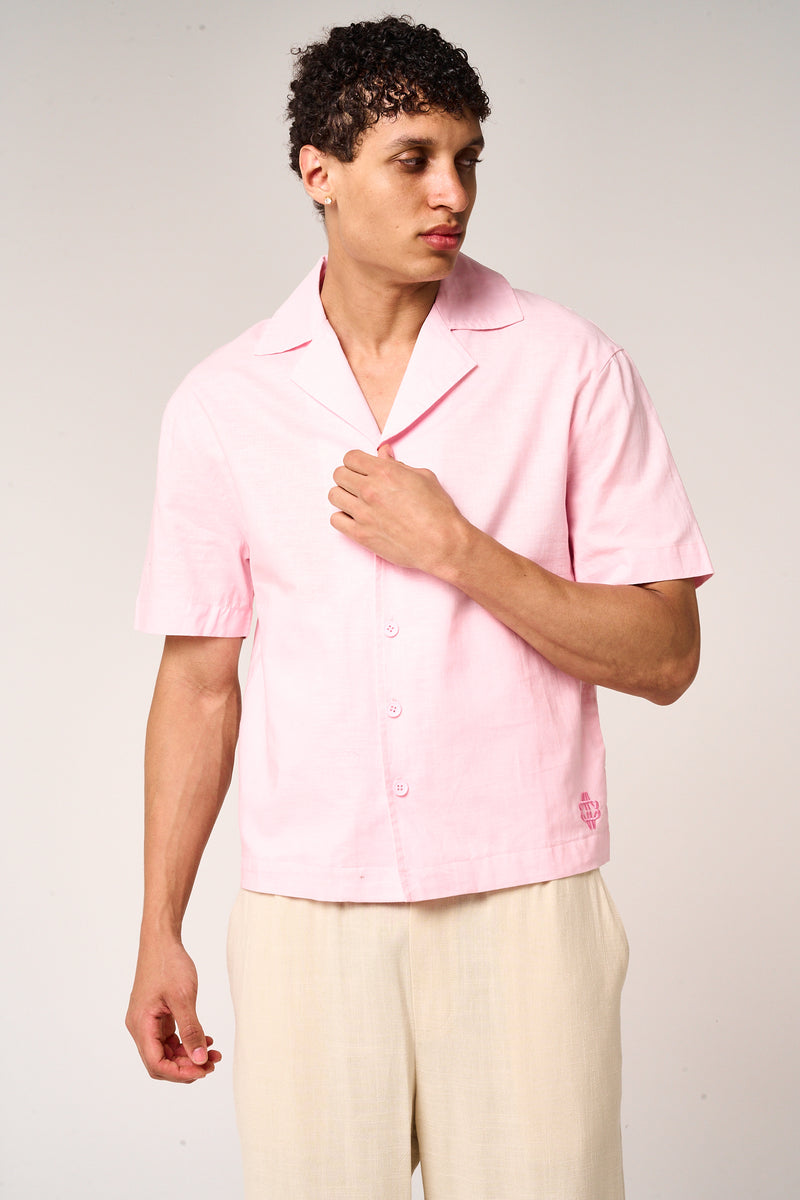 Kailani Short Sleeve Linen Shirt Pink