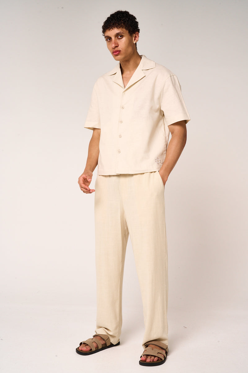 Kailani Short Sleeve Linen Shirt Beige