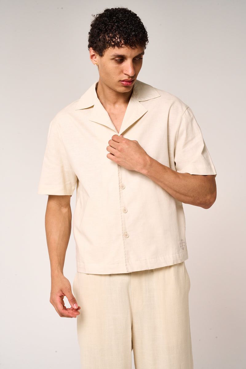 Kailani Short Sleeve Linen Shirt Beige