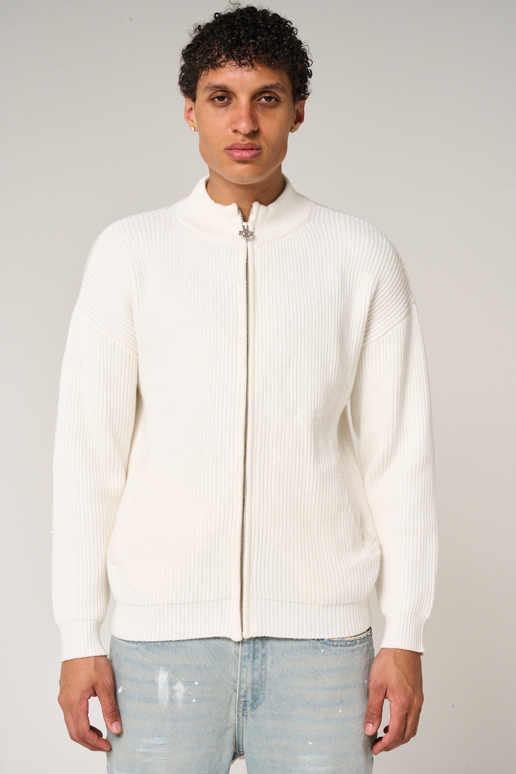 Mesa Ribbed Zip-Through Sweater White