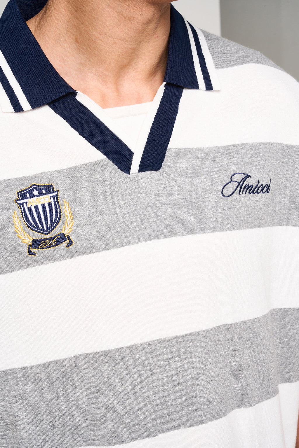Avendia Striped Knitted Polo Grey