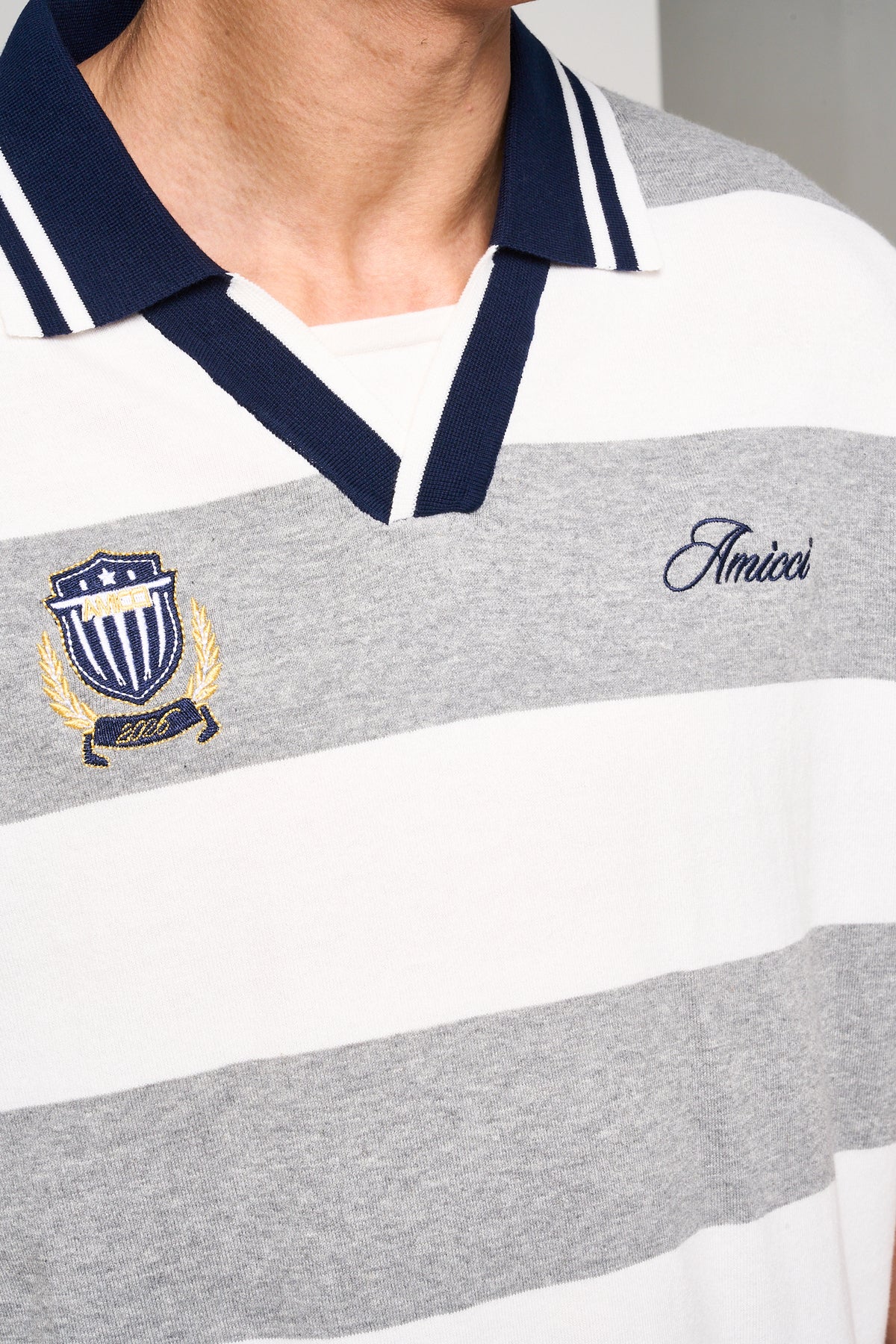 Avendia Striped Knitted Polo Grey